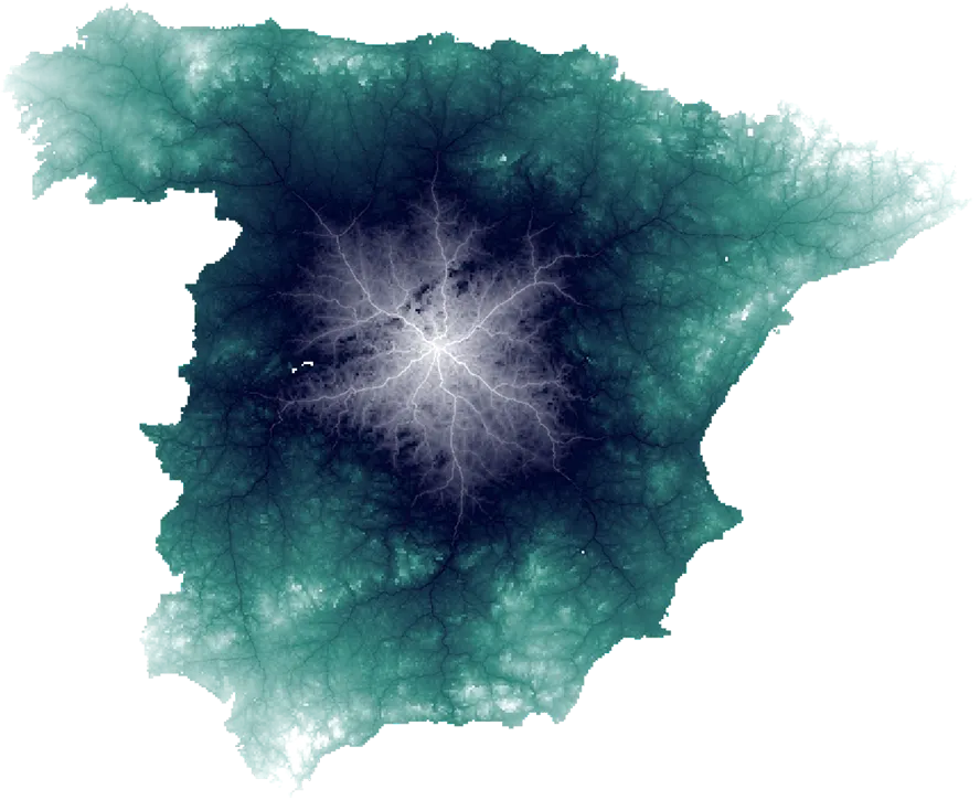 Isochrone map of Spain